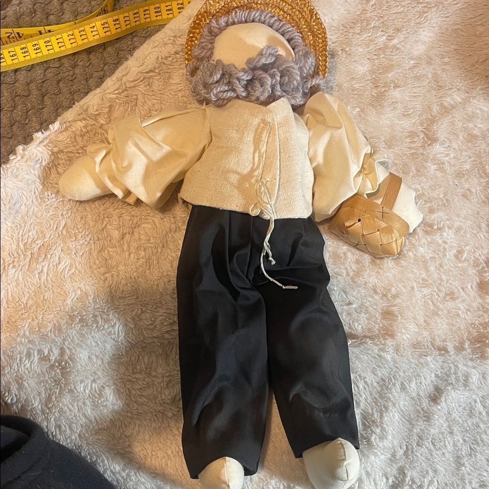 Handcrafted amish Plush Doll with Black Pants and Cream Shirt